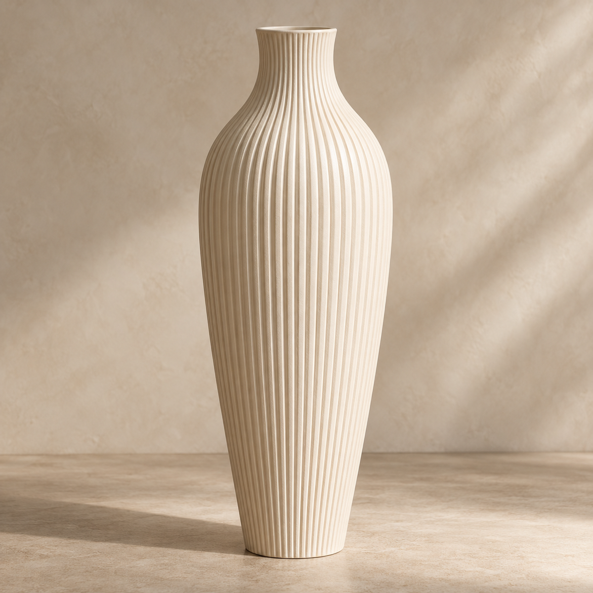 Tall Ivory Fluted Ceramic Vase