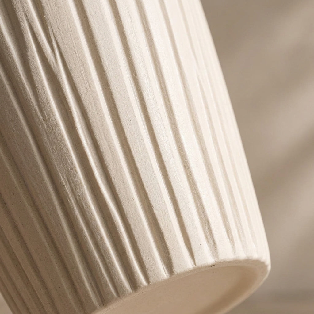 Tall Ivory Fluted Ceramic Vase