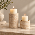 Travertine-Style Candle Holders – Set of 2