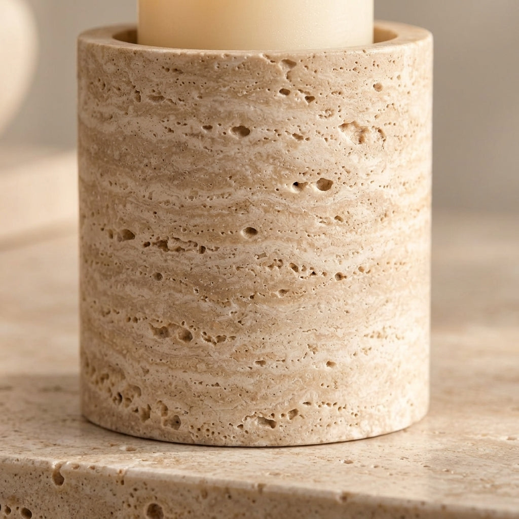 Travertine-Style Candle Holders – Set of 2