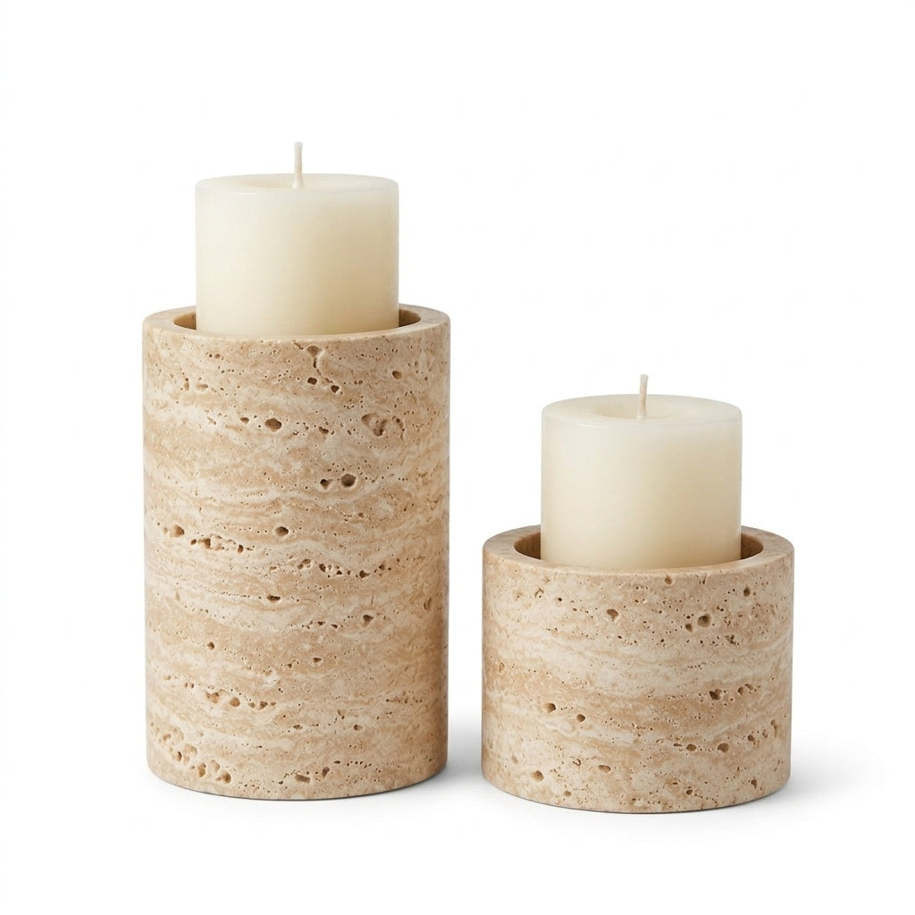 Travertine-Style Candle Holders – Set of 2