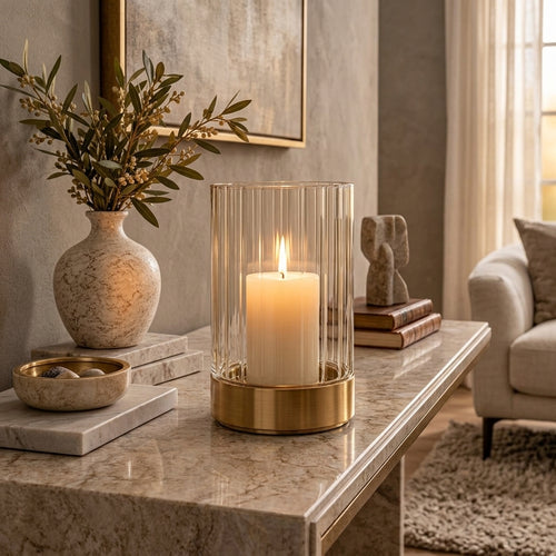 Glass Hurricane Candle Holder with Gold Base