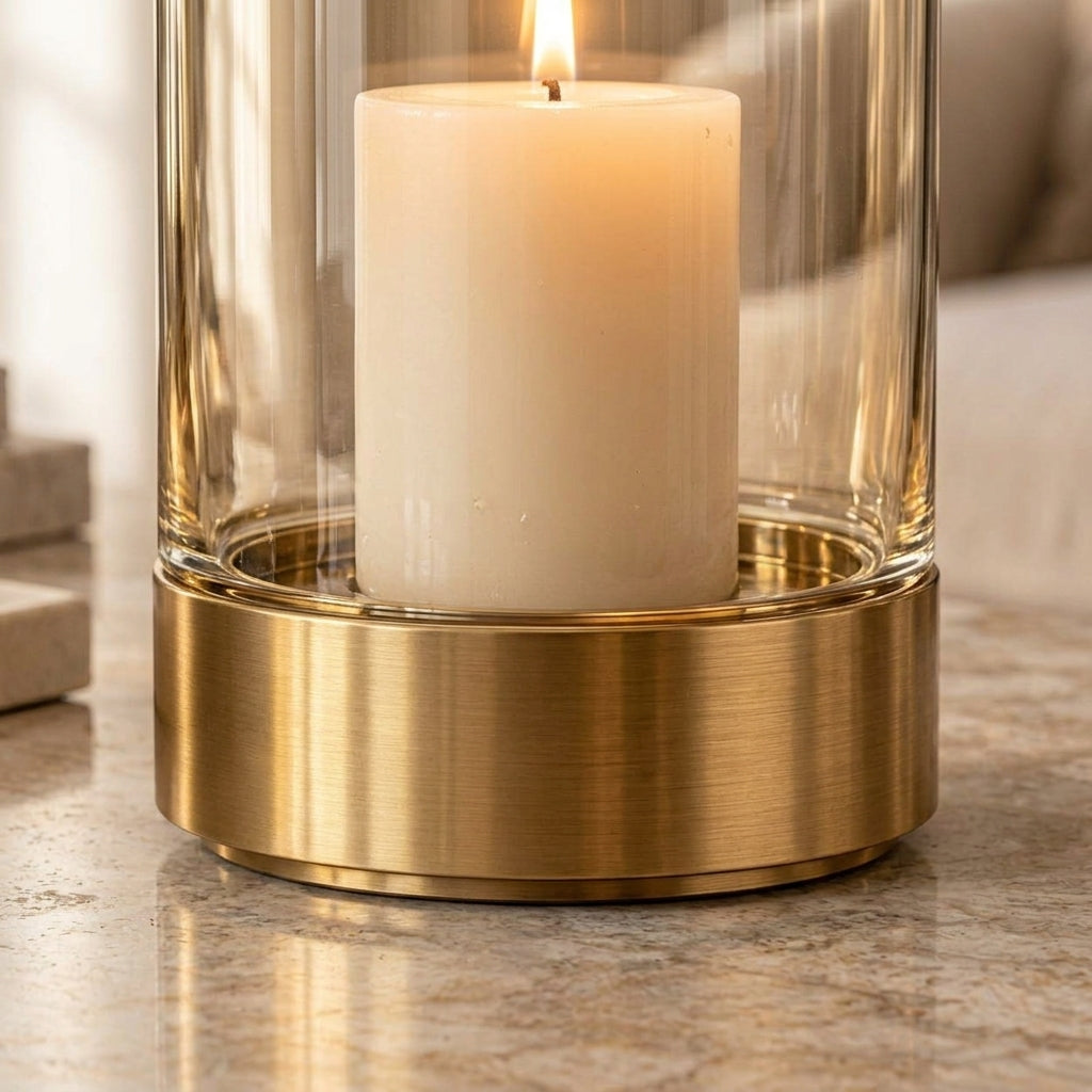 Glass Hurricane Candle Holder with Gold Base