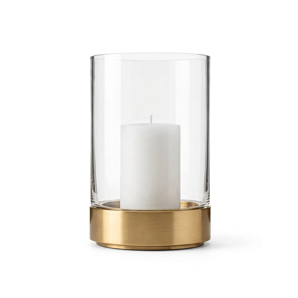 Glass Hurricane Candle Holder with Gold Base