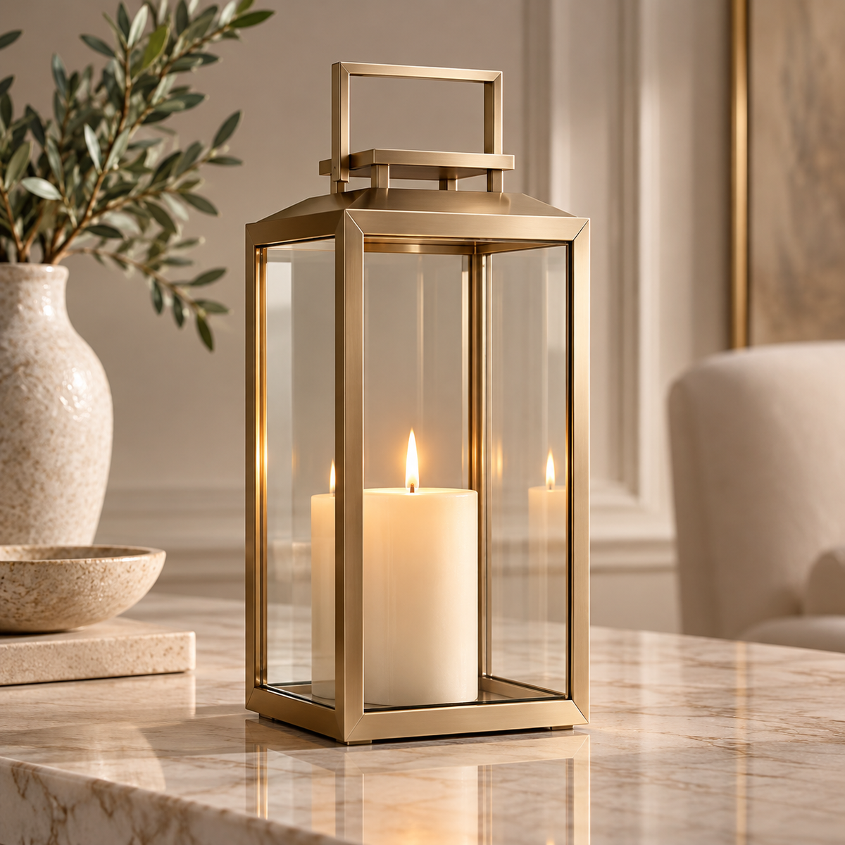 Champagne Gold Glass Candle Lantern