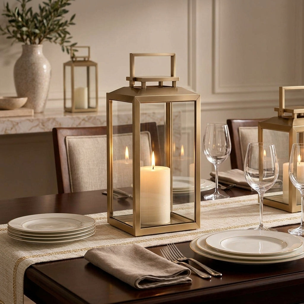 Champagne Gold Glass Candle Lantern