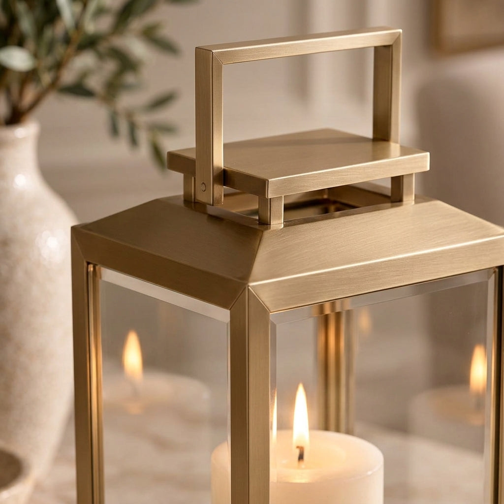 Champagne Gold Glass Candle Lantern