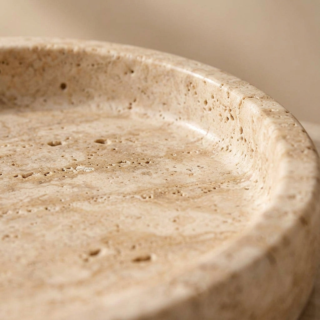 Oval Travertine-Style Decorative Tray