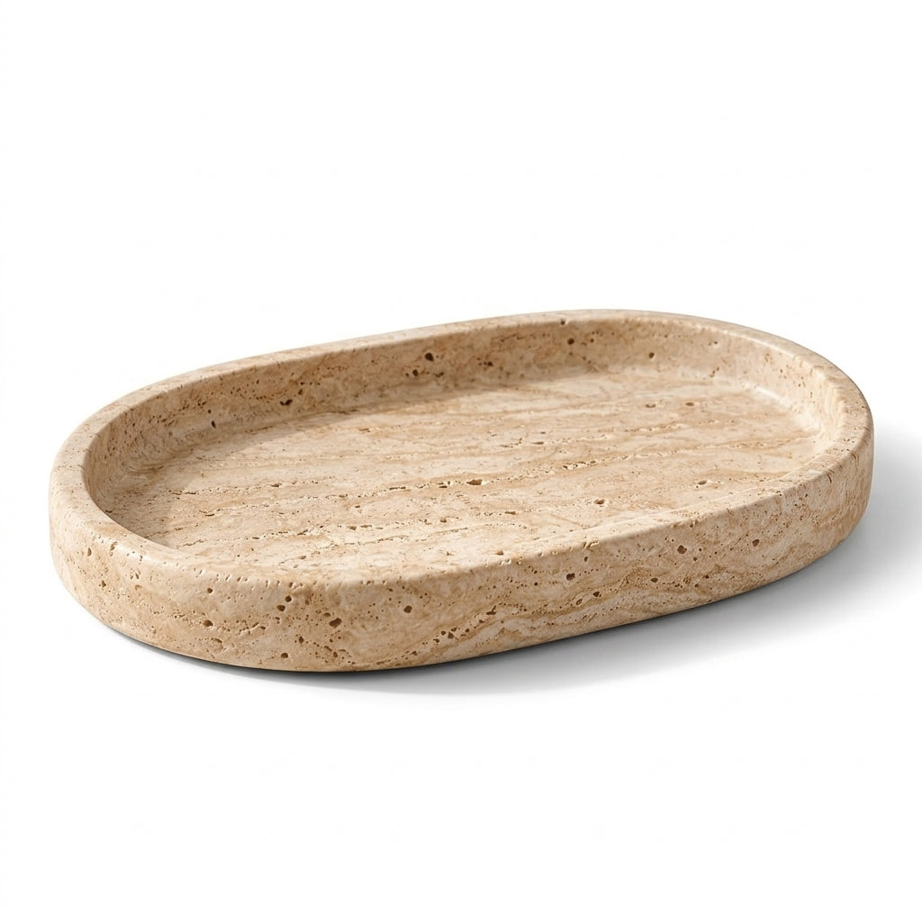 Oval Travertine-Style Decorative Tray