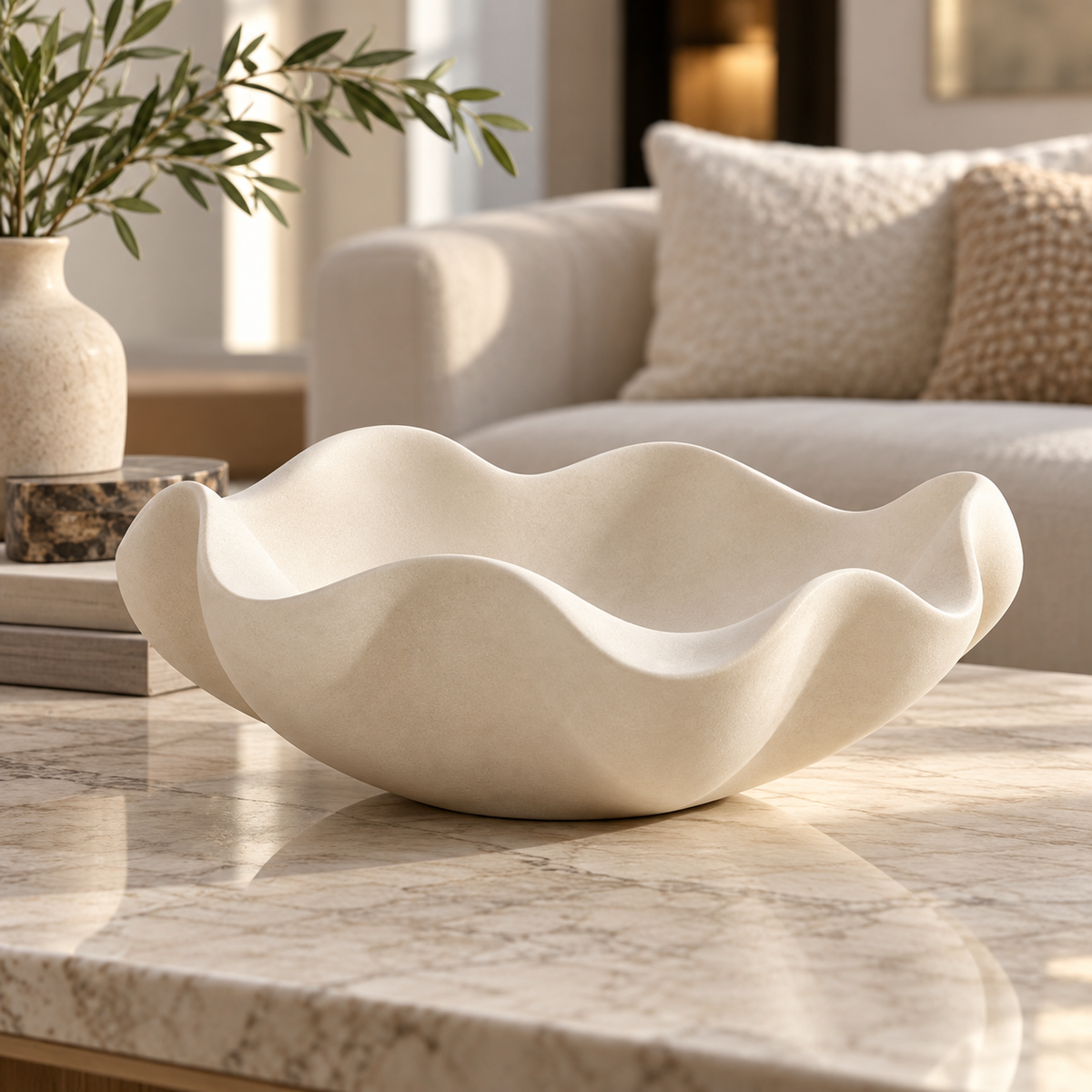 Ivory Wavy Sculptural Decorative Bowl