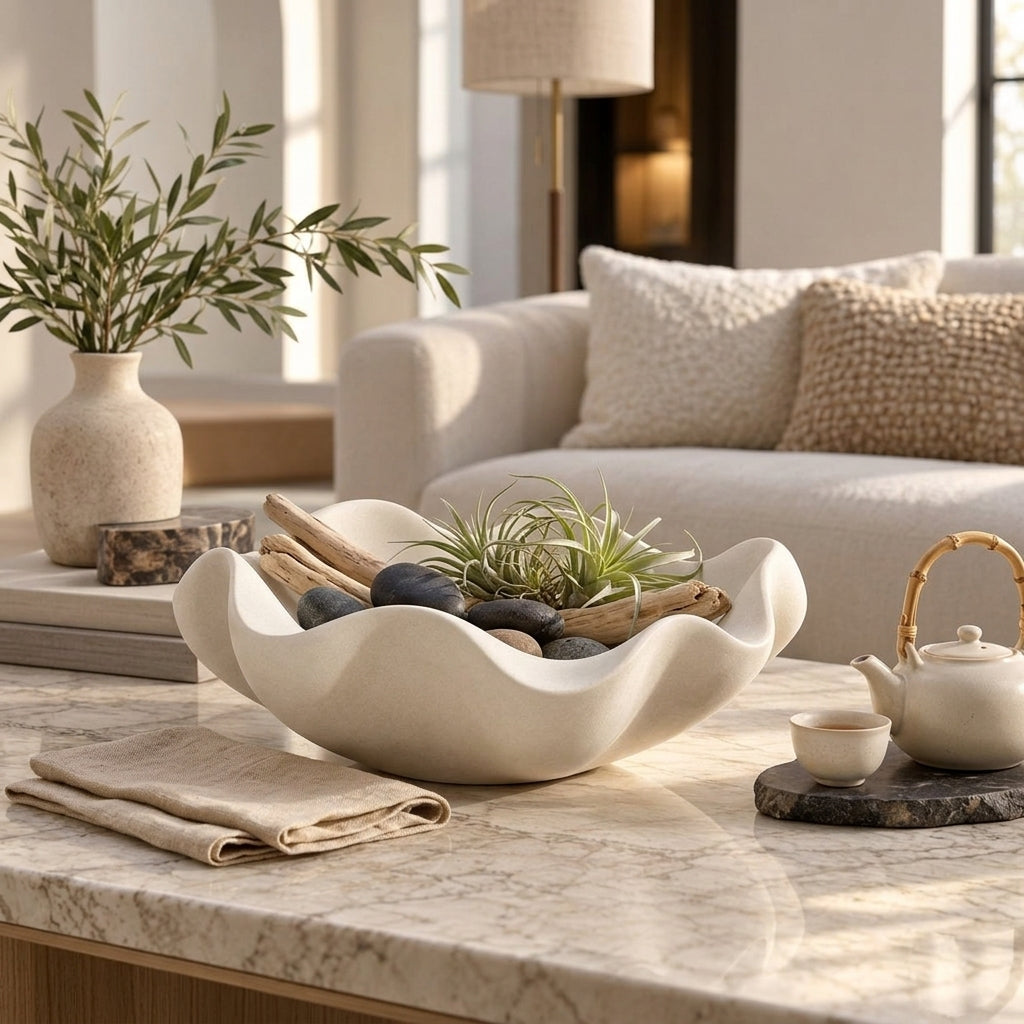 Ivory Wavy Sculptural Decorative Bowl