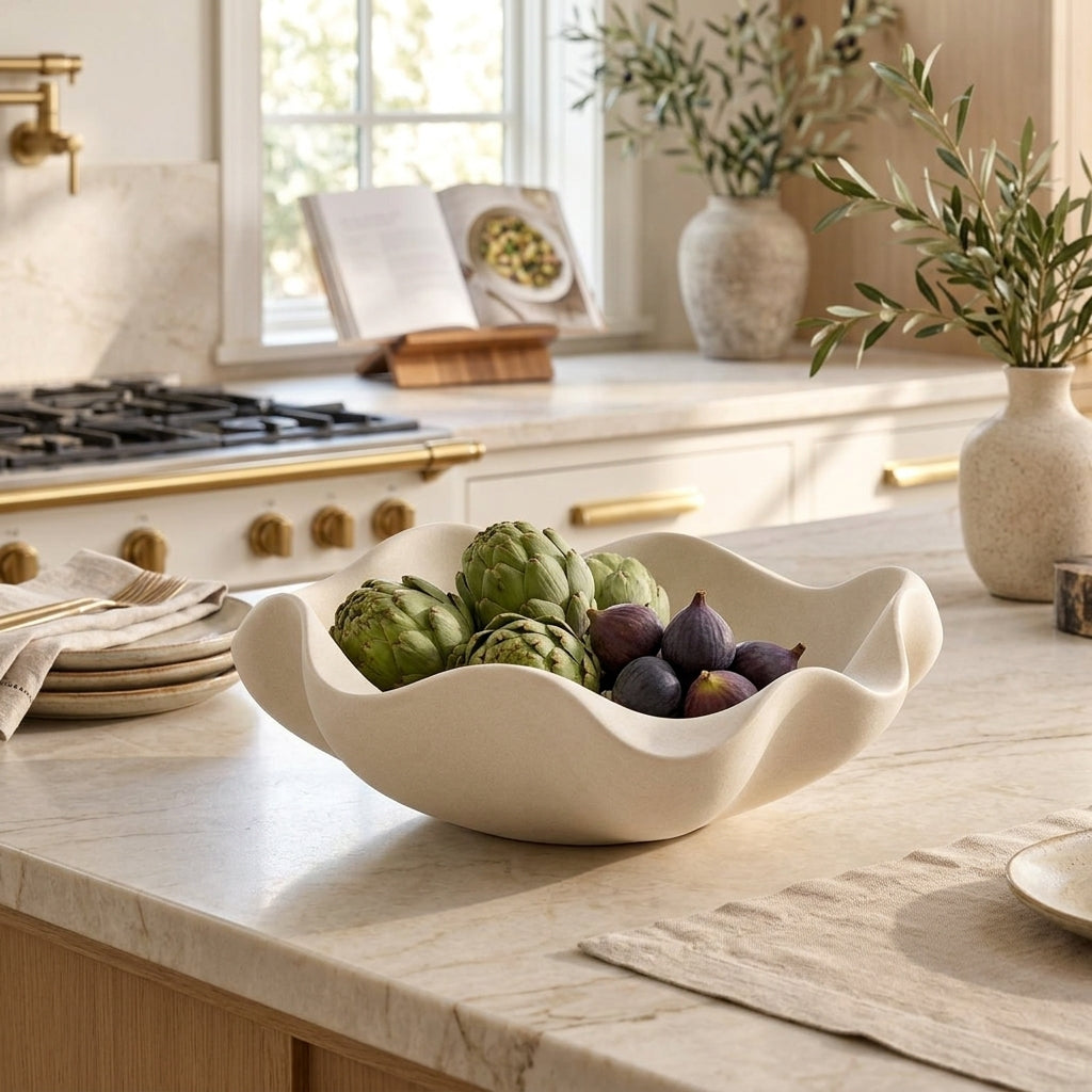Ivory Wavy Sculptural Decorative Bowl