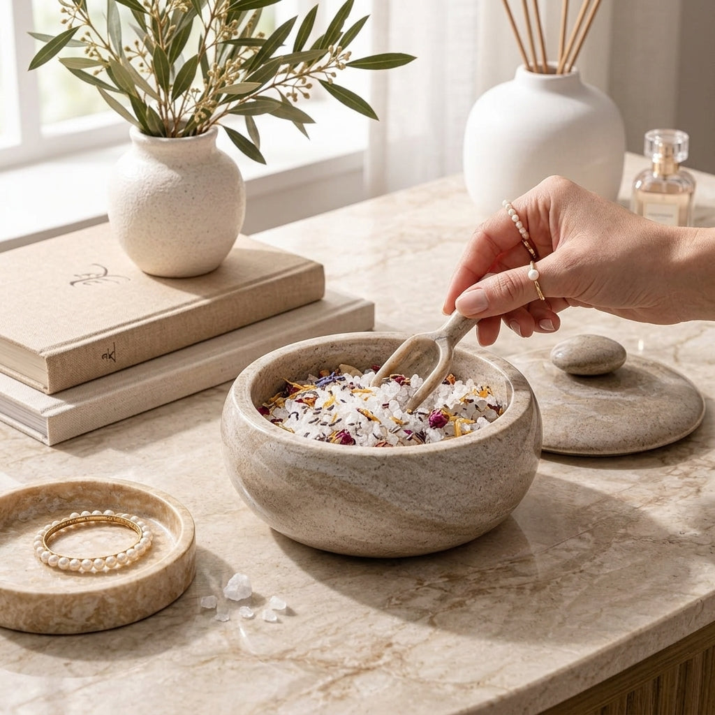 Stone-Style Lidded Decorative Bowl